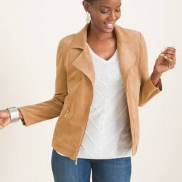 Chico's Faux Suede Moto Jacket 4/6 - Picture 1 of 8